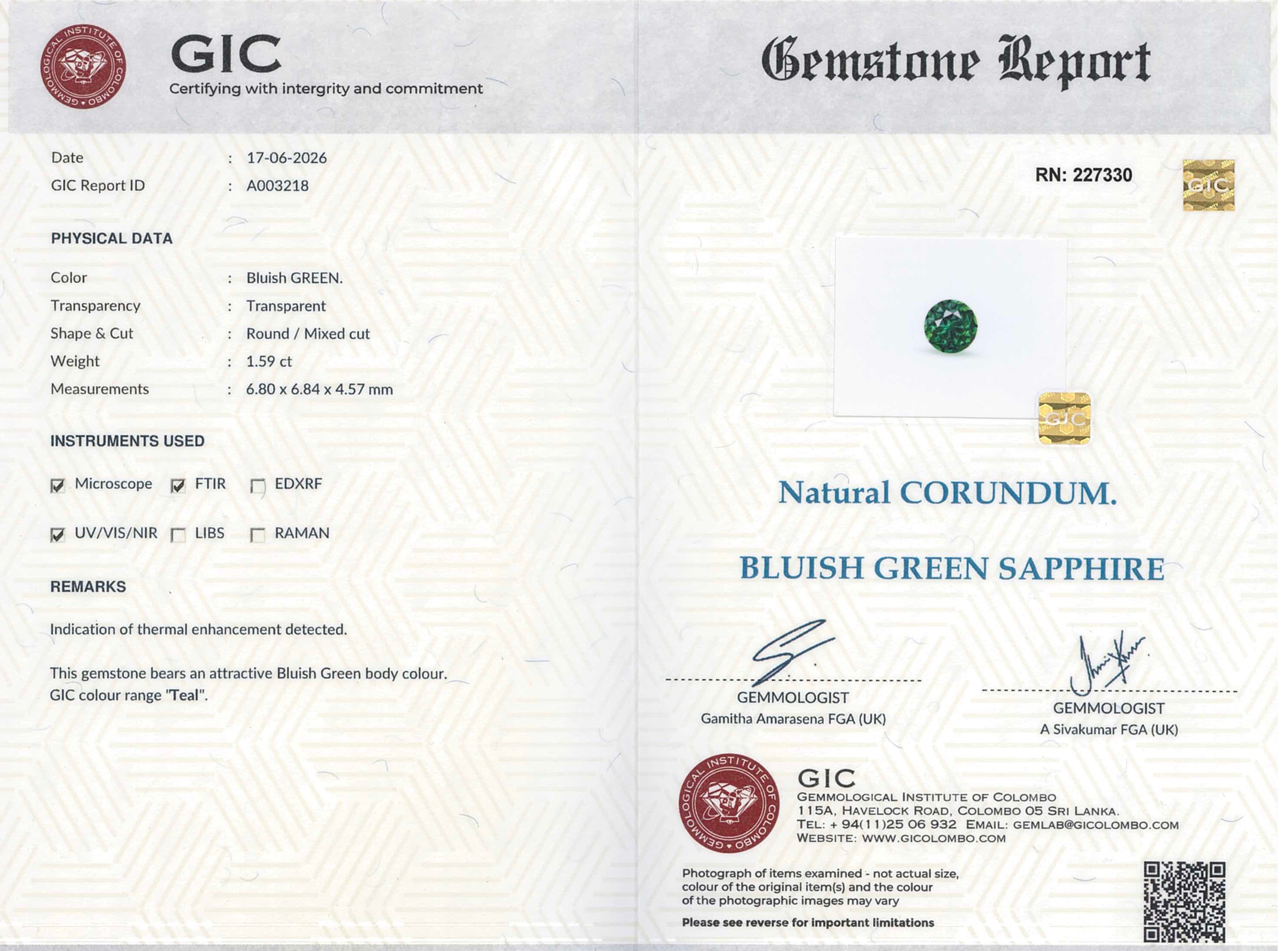 1.59 ct Teal Blue Round Cut Heated Madagascar Sapphire
