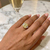 Yellow Sapphire Diamond Three Stone Ring - 5.25ct GIA Certified Emerald Cut