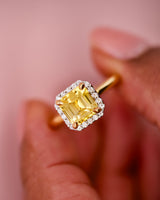Unheated Yellow Sapphire Square Cut Halo Ring
