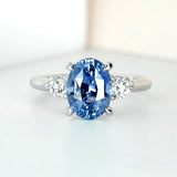 Ceylon Blue Sapphire Diamond Platinum Trilogy Engagement Ring