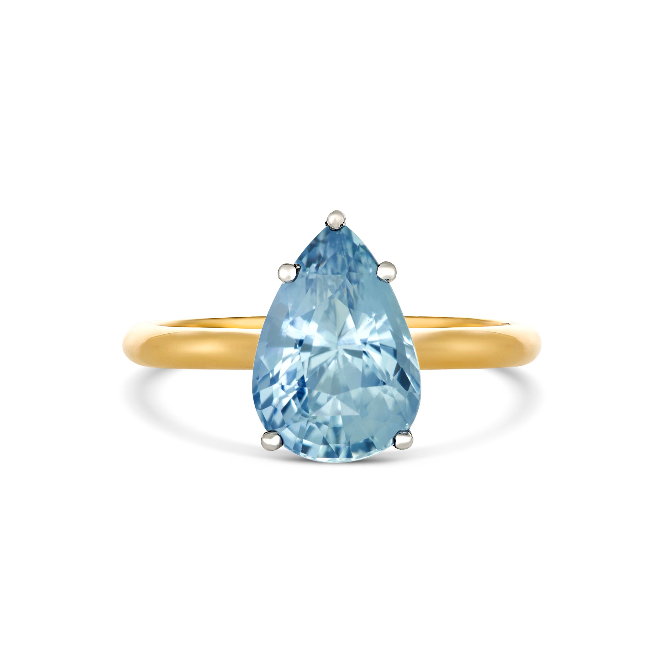 custom blue ceylon pear sapphire ring in white and yellow gold