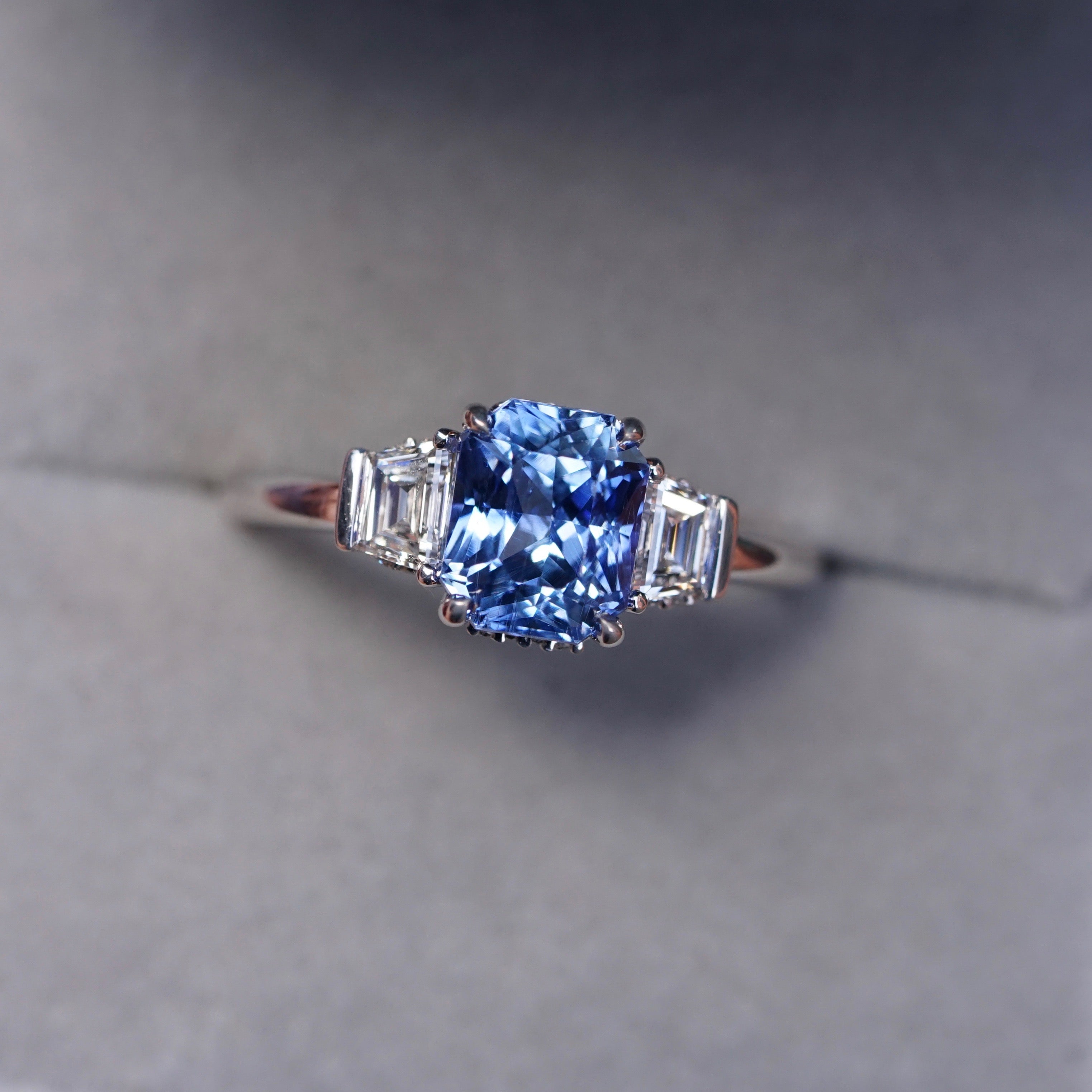 Cornflower Blue Ceylon Sapphire Diamond Hidden Halo Ring
