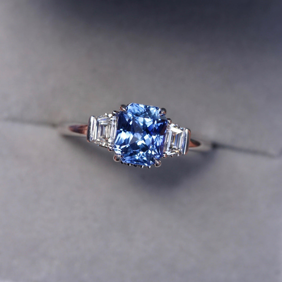 Cornflower Blue Ceylon Sapphire Diamond Hidden Halo Ring