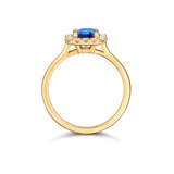 Denim Blue Sapphire Diamond Halo Yellow Gold Ring