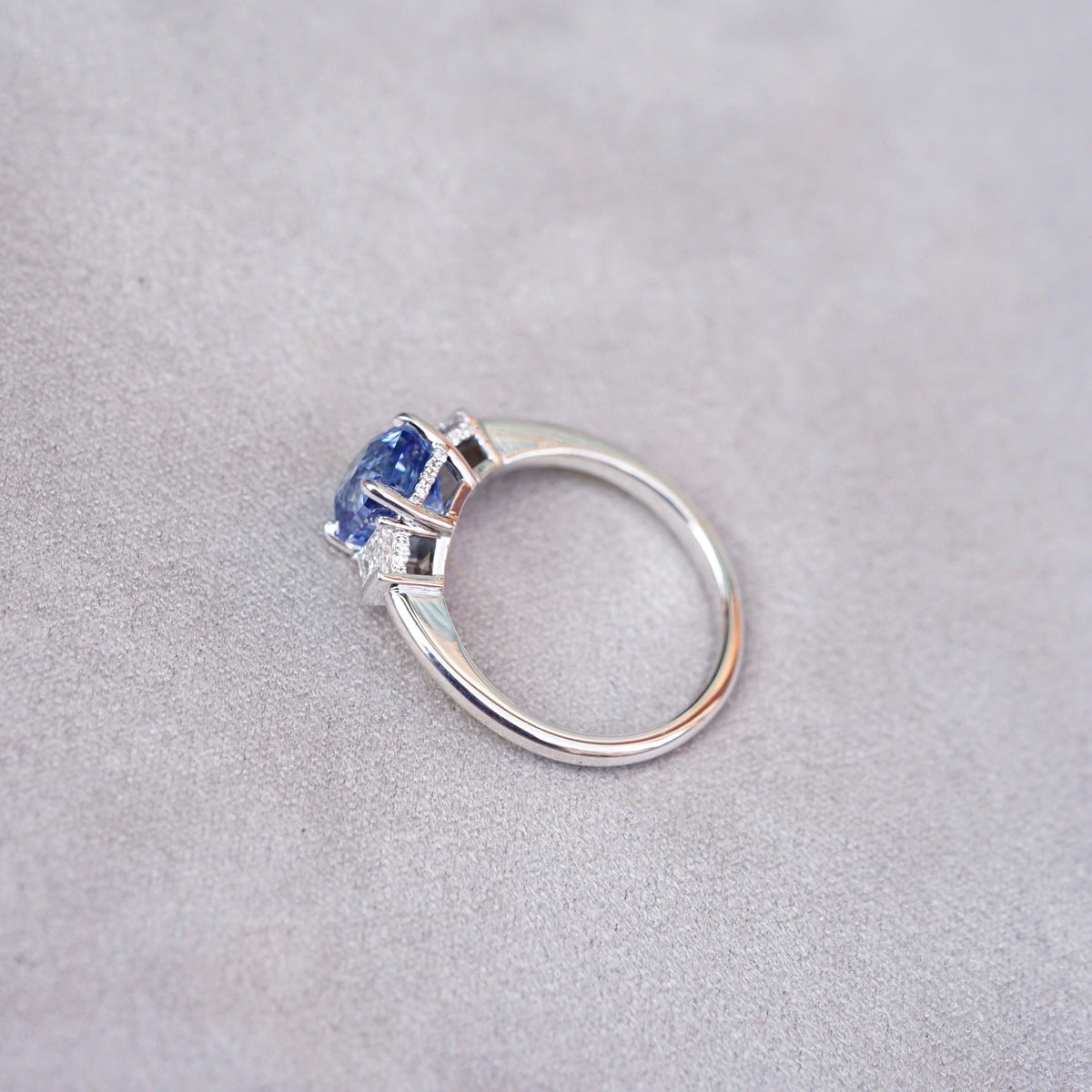Cornflower Blue Ceylon Sapphire Diamond Hidden Halo Ring