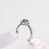 Cornflower Blue Sapphire Diamond Halo Platinum Engagement Ring