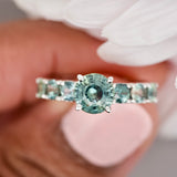 Unheated Teal Sapphire Ring White Gold