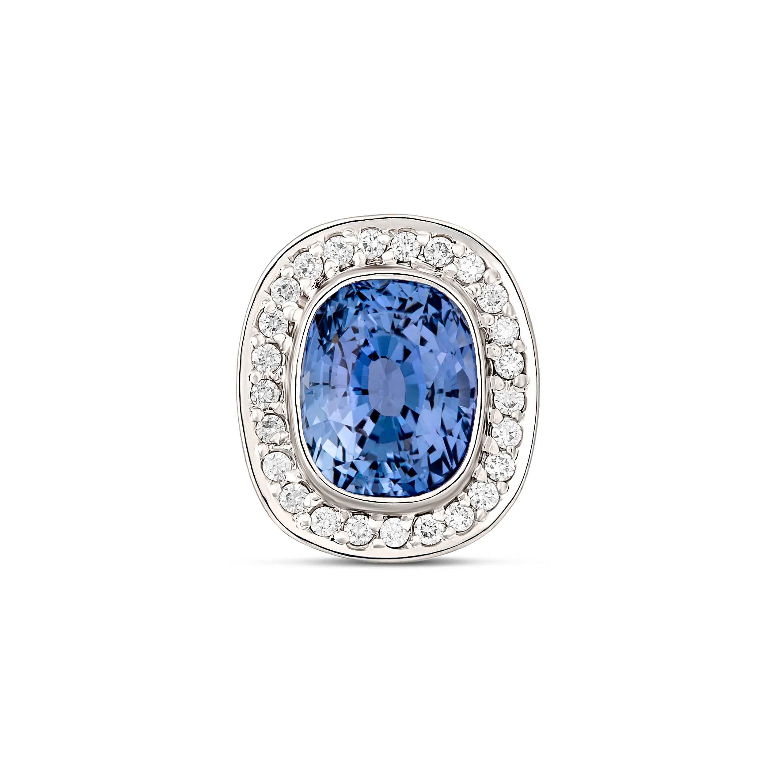 Large Ceylon Blue Sapphire Cushion Diamond Halo White Gold Pendant