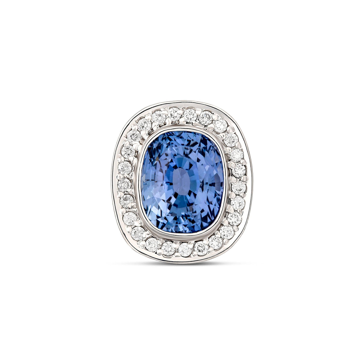 Large Ceylon Blue Sapphire Cushion Diamond Halo White Gold Pendant