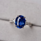 Ceylon Blue Sapphire Diamond Trilogy Platinum Ring 5.02 ct