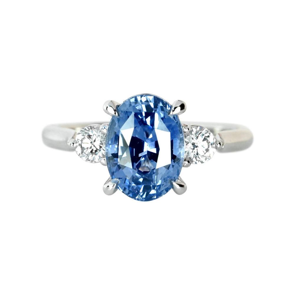 Ceylon Blue Sapphire Diamond Platinum Trilogy Engagement Ring