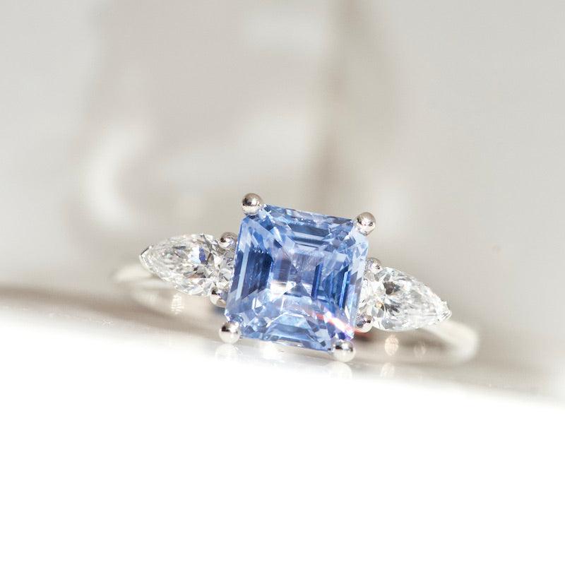 Sky Blue Ceylon Sapphire Trilogy Engagement Ring