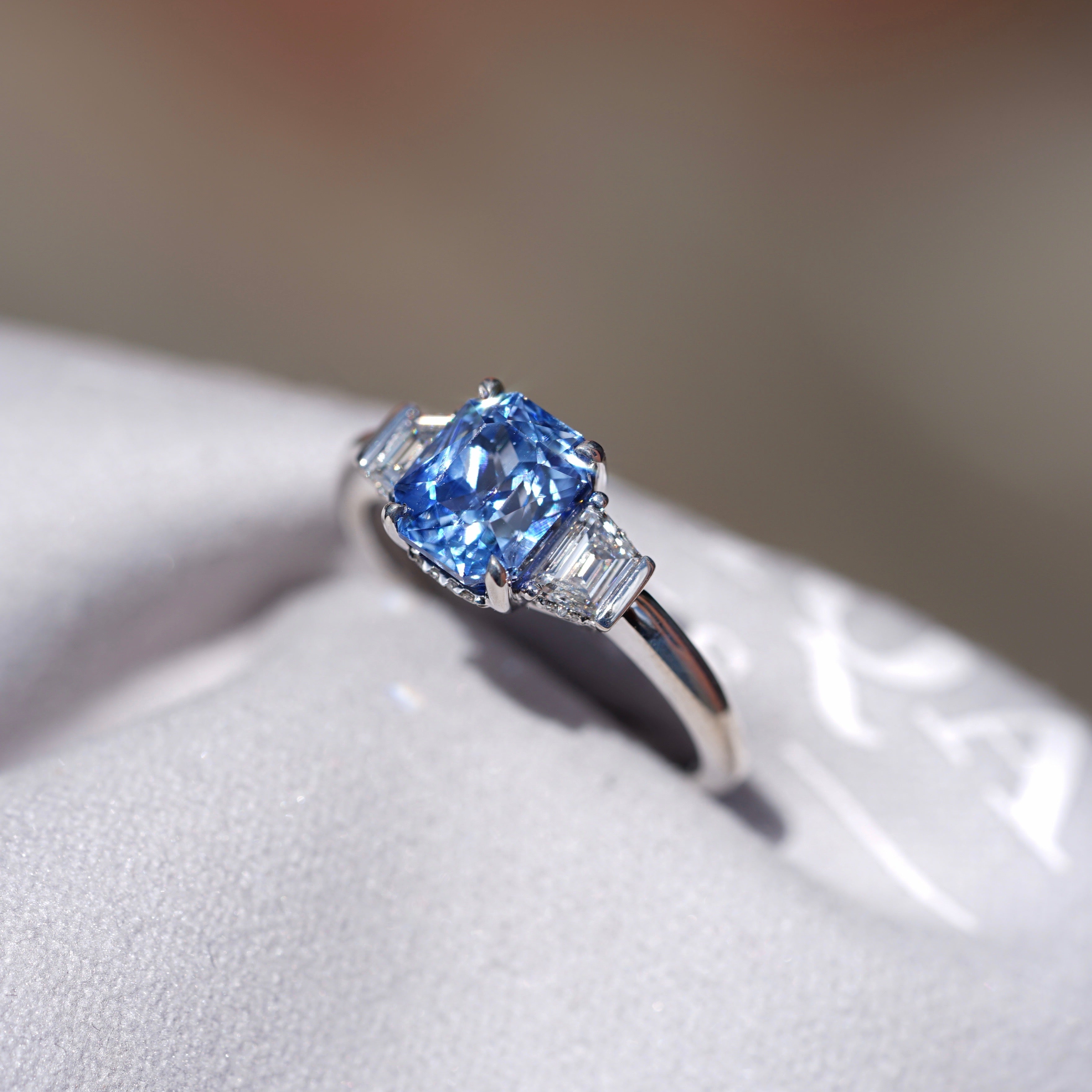 Cornflower Blue Ceylon Sapphire Diamond Hidden Halo Ring