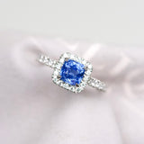 Cornflower Blue Sapphire Diamond Halo Platinum Engagement Ring