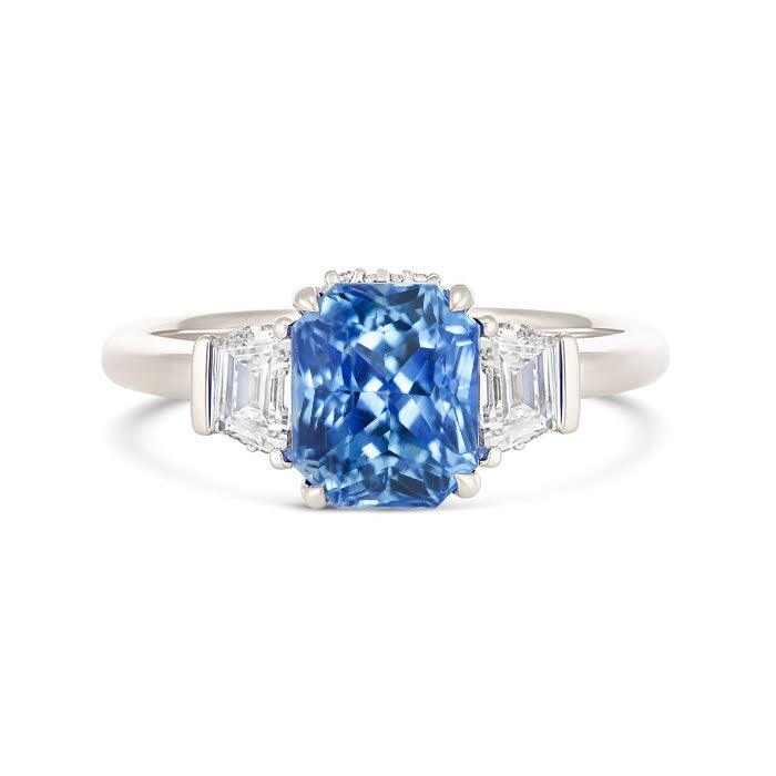Cornflower Blue Ceylon Sapphire Diamond Hidden Halo Ring