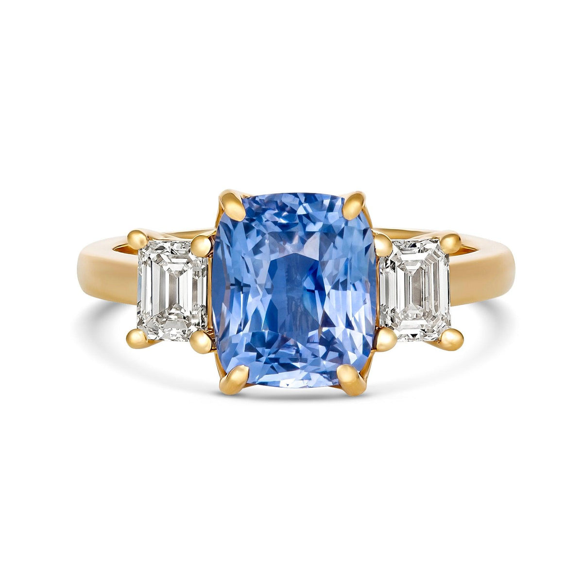 Cornflower Blue Sapphire Trilogy Engagement Ring