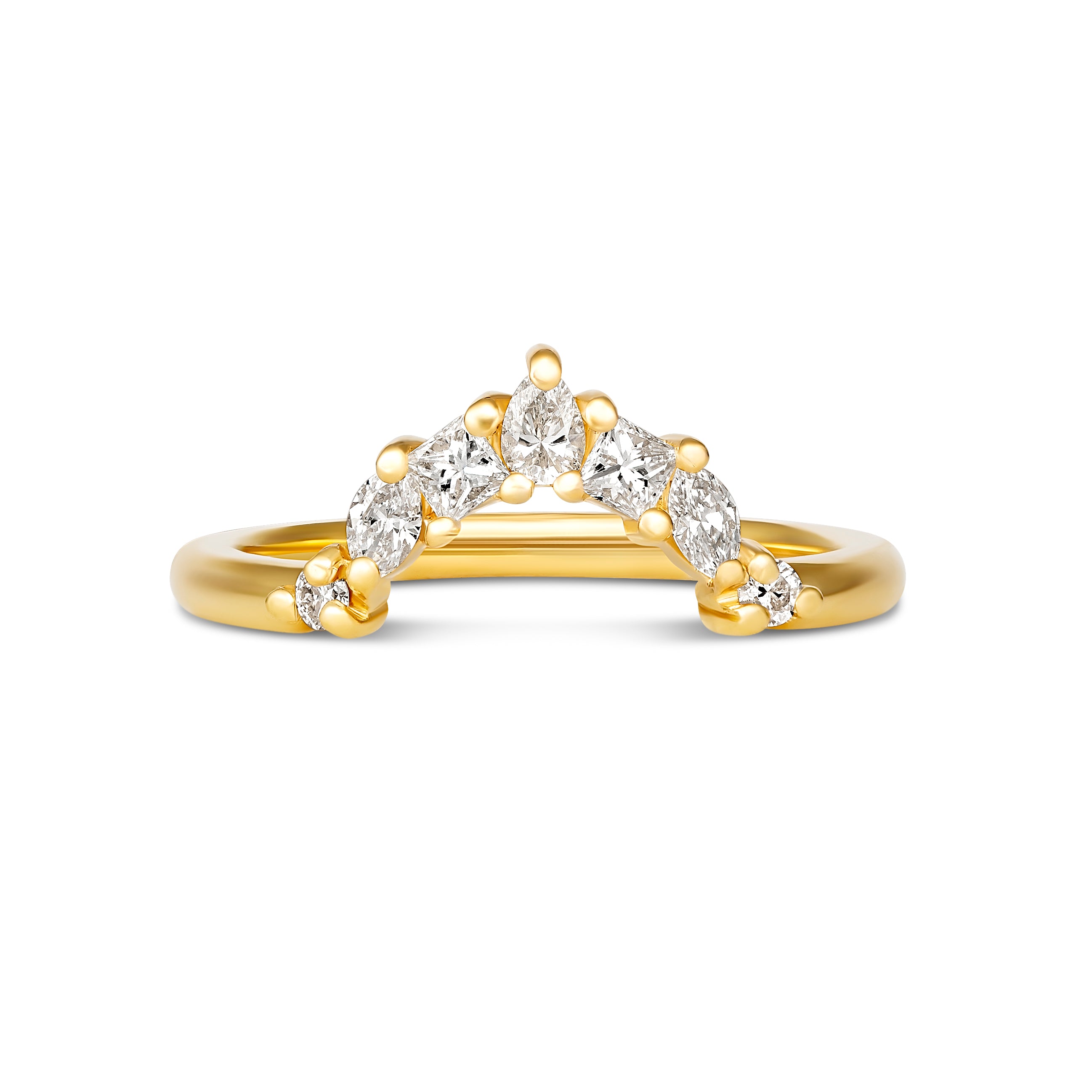 Crown wedding band with pear and round diamonds