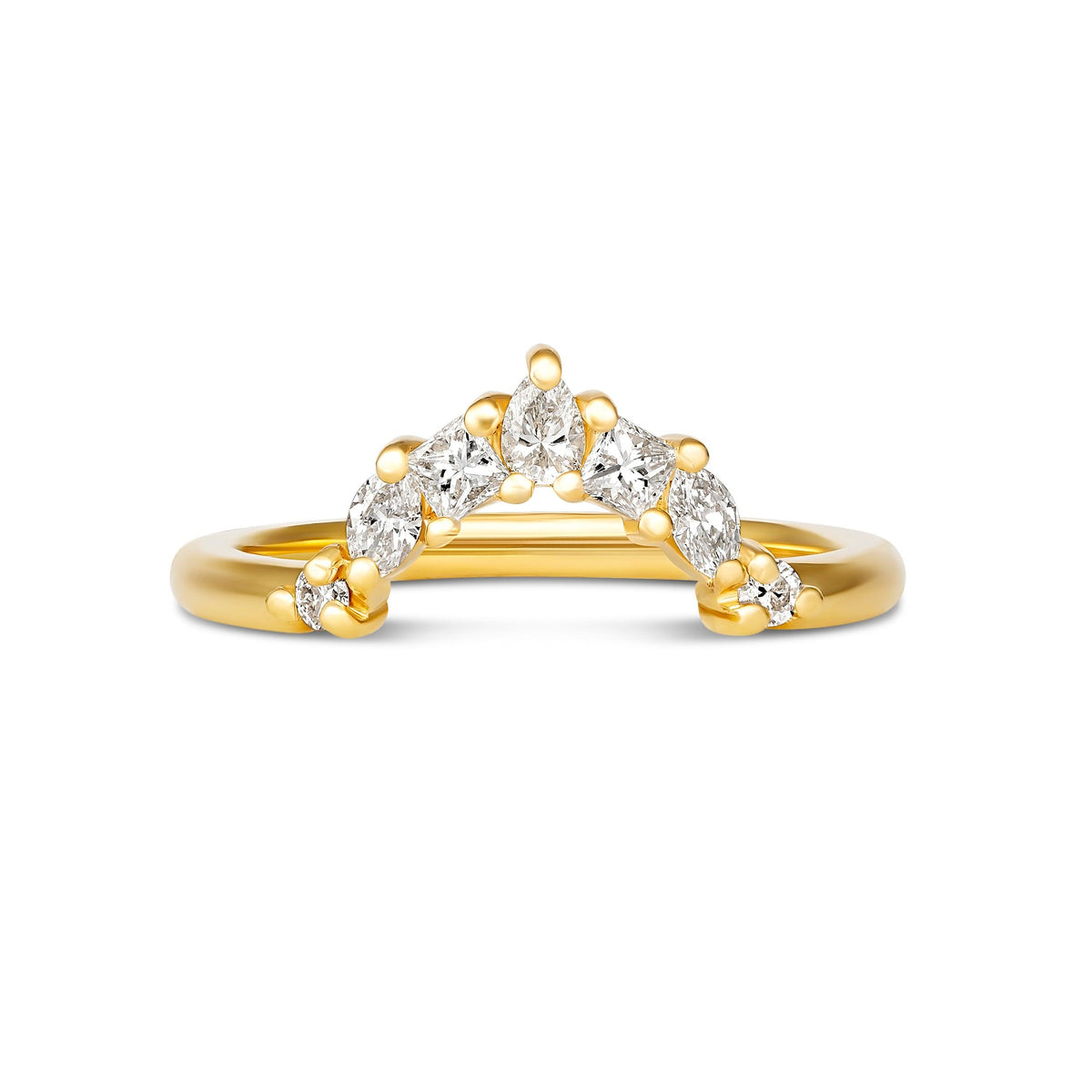 Crown wedding band with pear and round diamonds