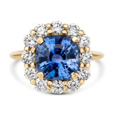 cushion blue sapphire halo ring with diamonds