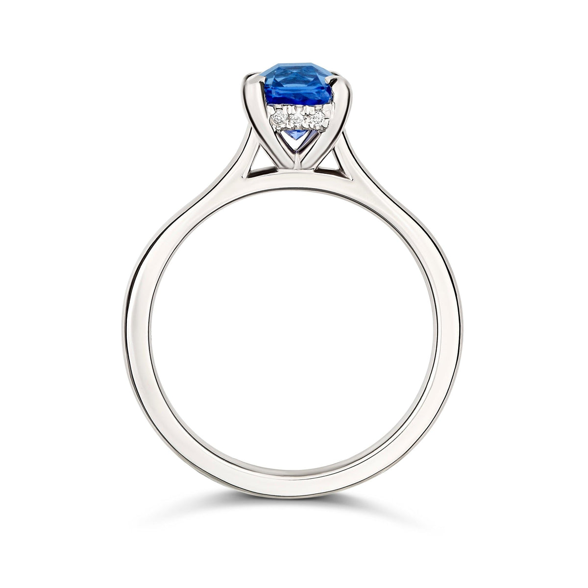 Blue Sapphire Hidden Halo Engagement Ring