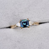 Teal Sapphire and Diamond Trilogy Engagement Ring