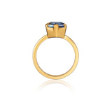 Fancy cut blue sapphire half-bezel ring, side view