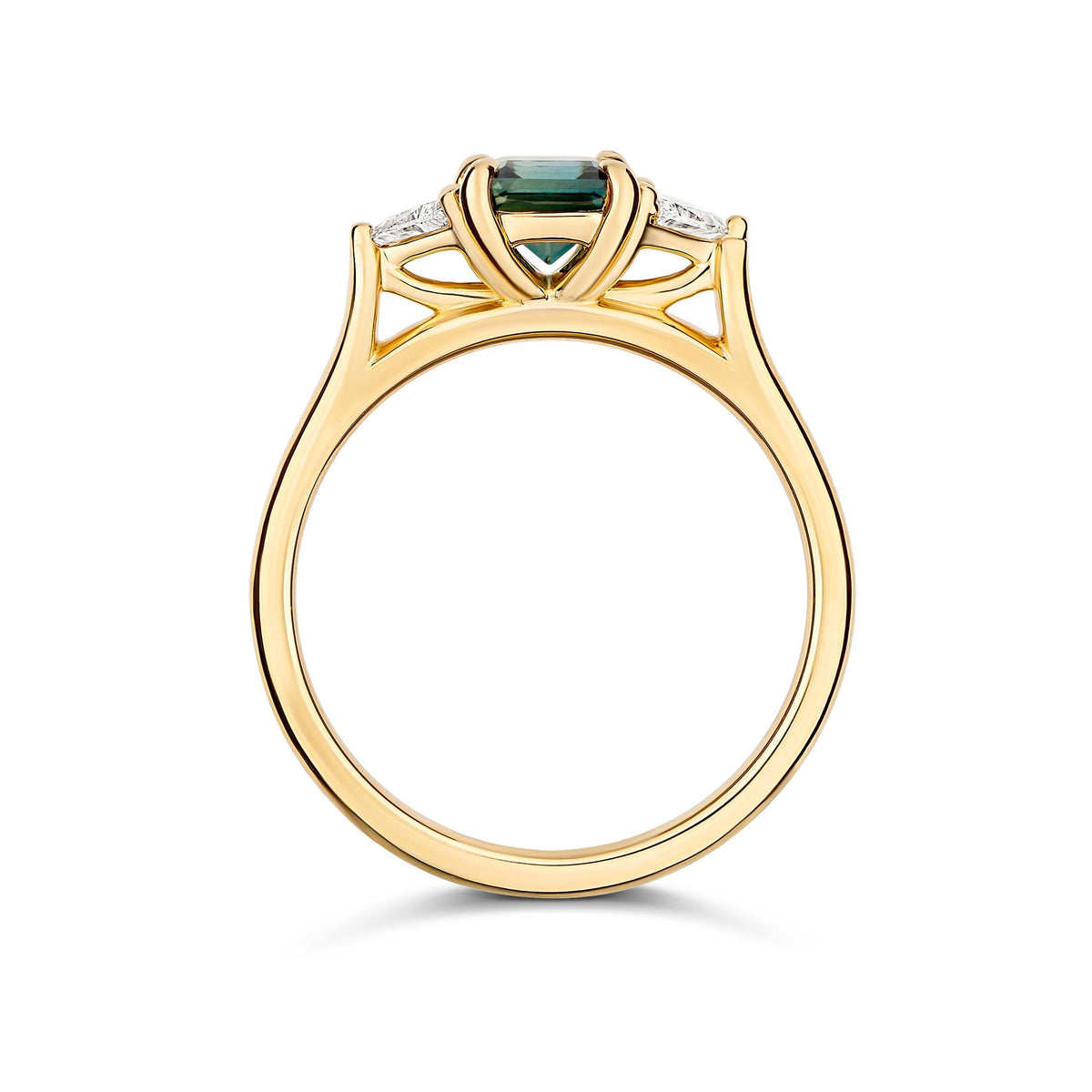 Teal Sapphire and Diamond Trilogy Engagement Ring