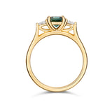 Teal Sapphire and Diamond Trilogy Engagement Ring