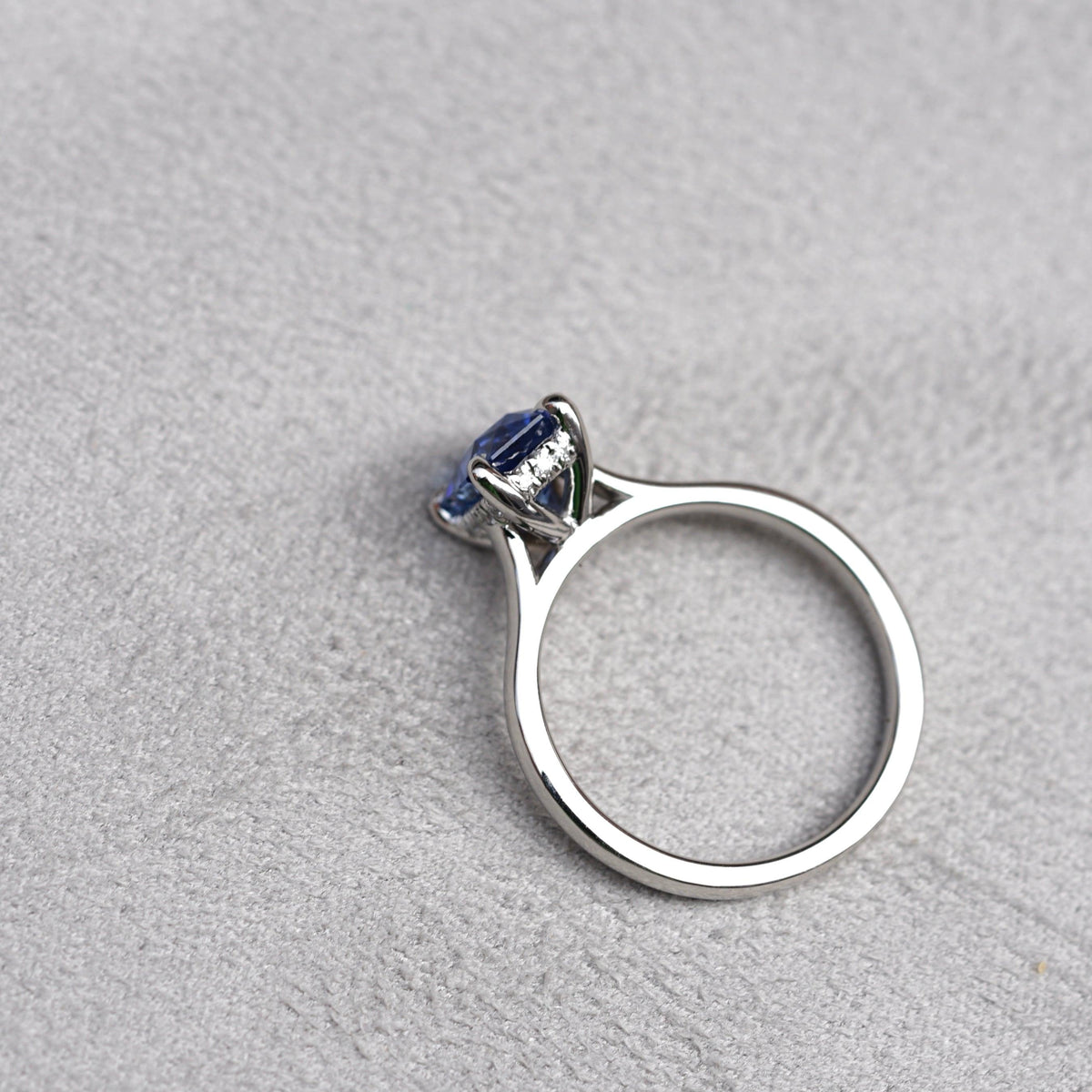 Blue Sapphire Hidden Halo Engagement Ring