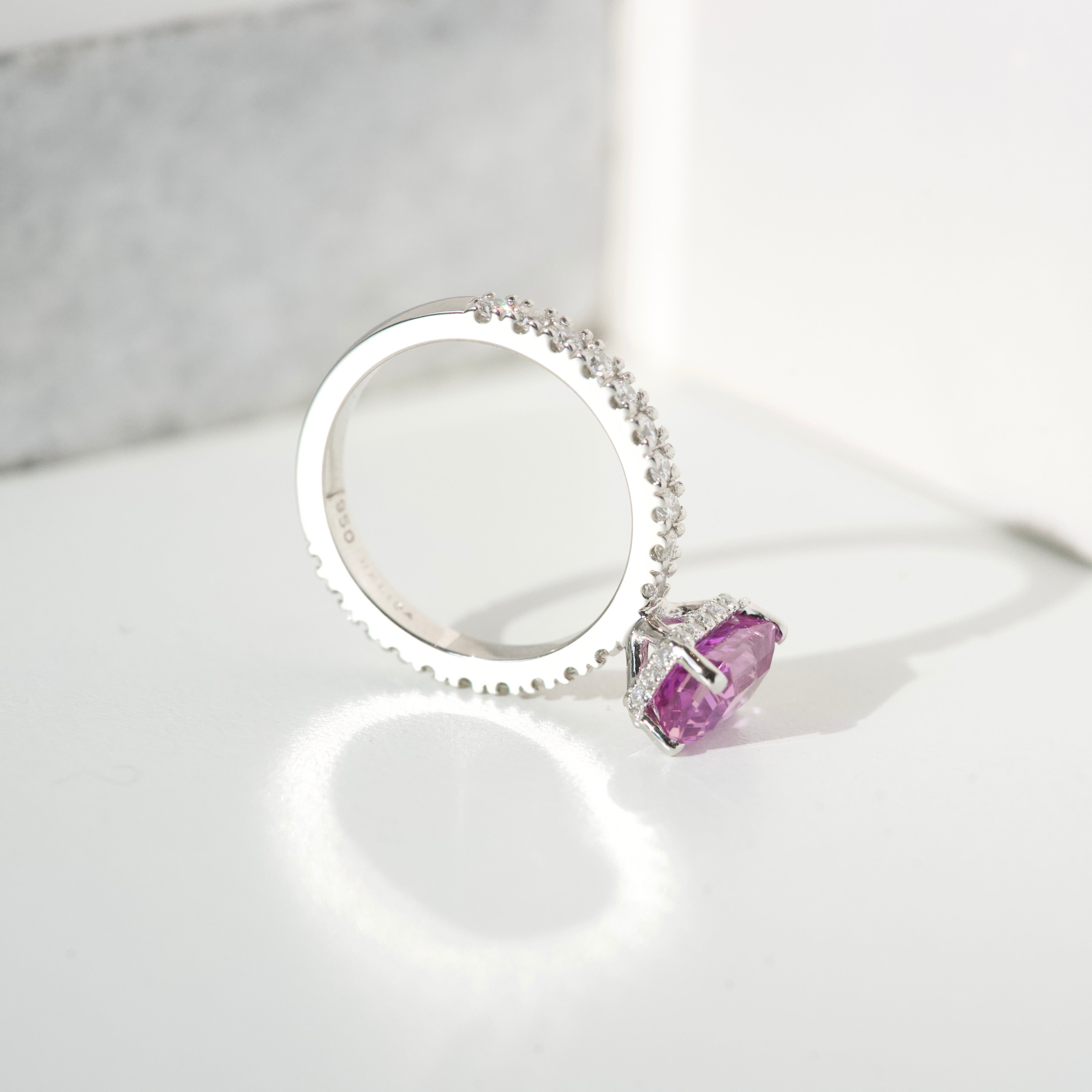 Pink Sapphire Hidden Halo Engagement Ring