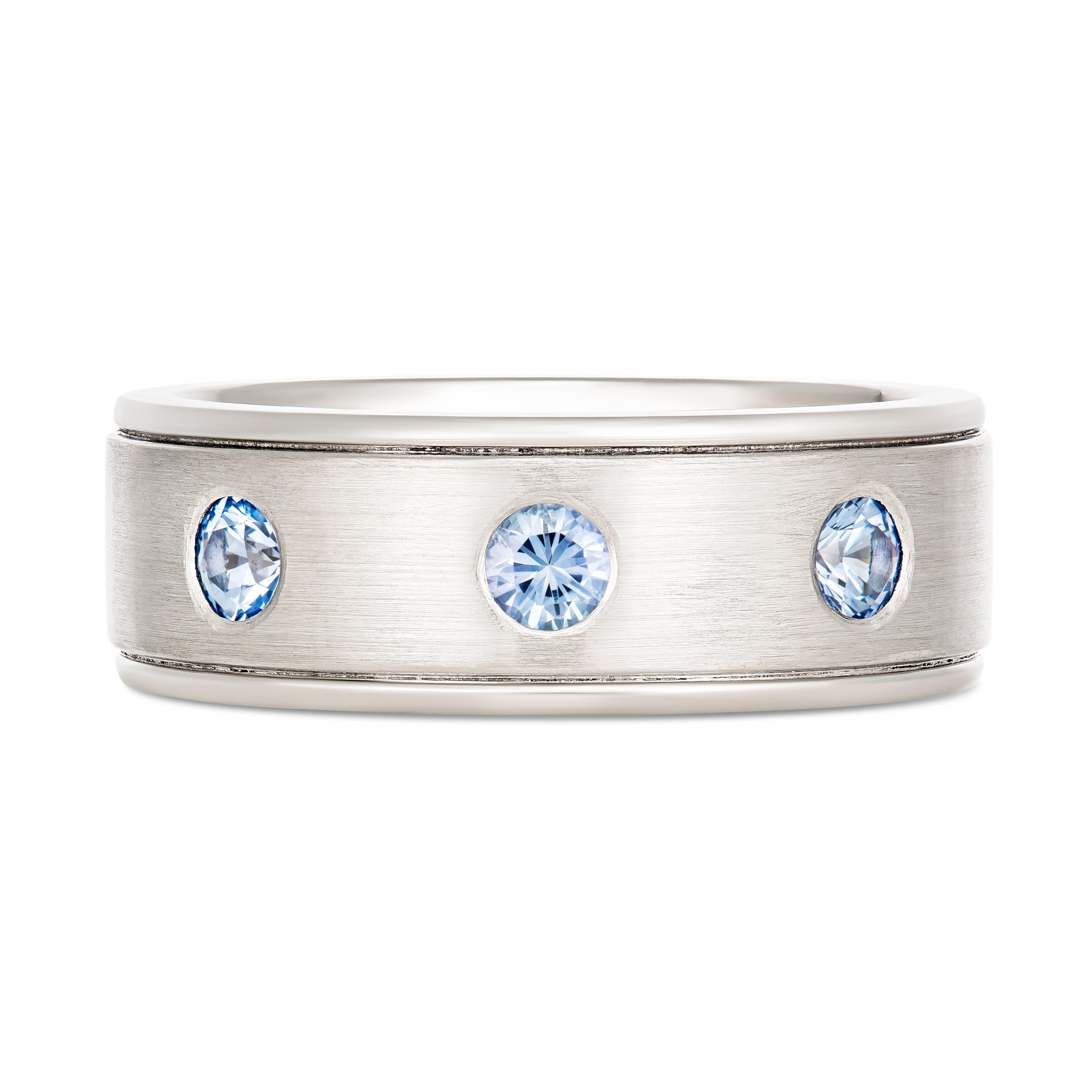Lilac Sapphire Men's Wedding Band Platinum with lite Blue Gems Lilac Sapphire Men's Wedding Band Platinum with lite Blue Gems