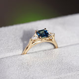 Teal Sapphire and Diamond Trilogy Engagement Ring