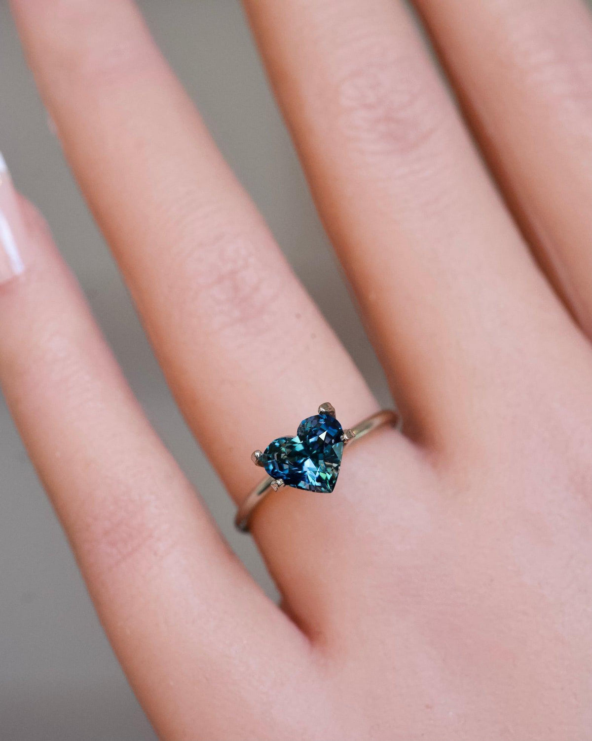 2.05 carat teal heart cut sapphire gemstone