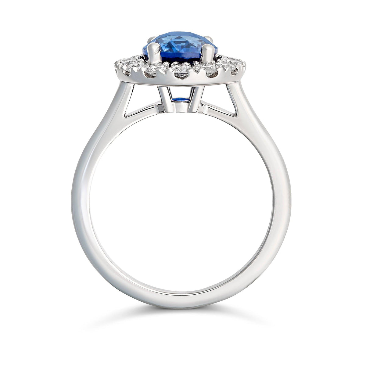Blue Sapphire Diamond Halo Engagement Ring