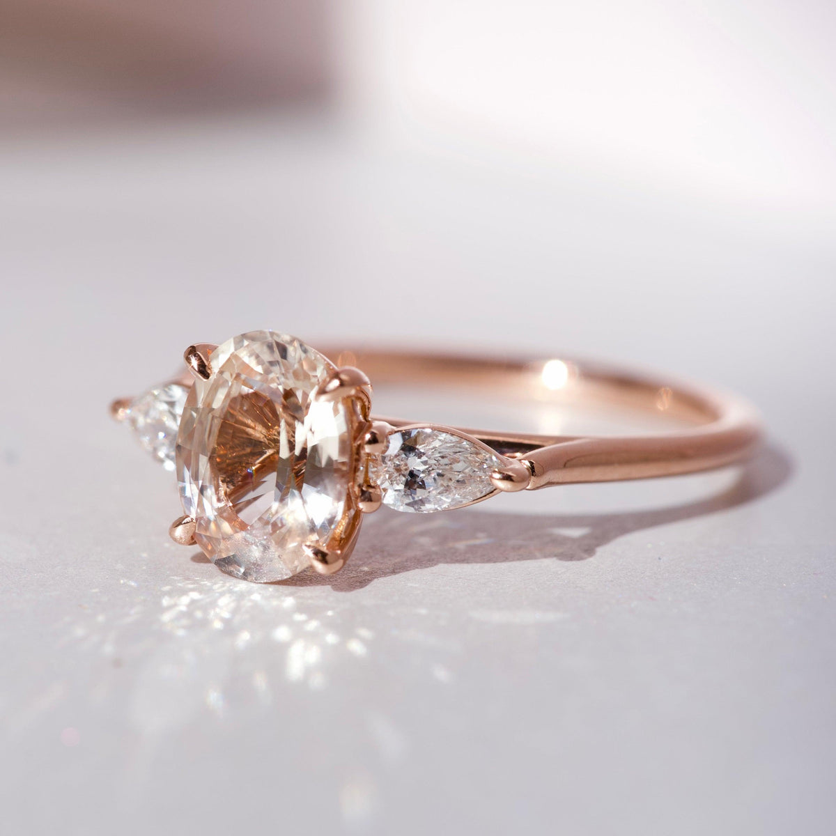 Peach Sapphire Diamond Trilogy Ring Rose Gold