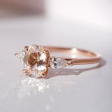 Peach Sapphire Diamond Trilogy Ring Rose Gold