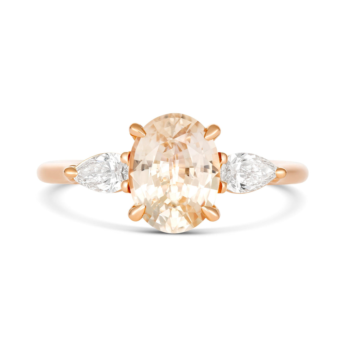 Peach Sapphire Diamond Trilogy Ring Rose Gold