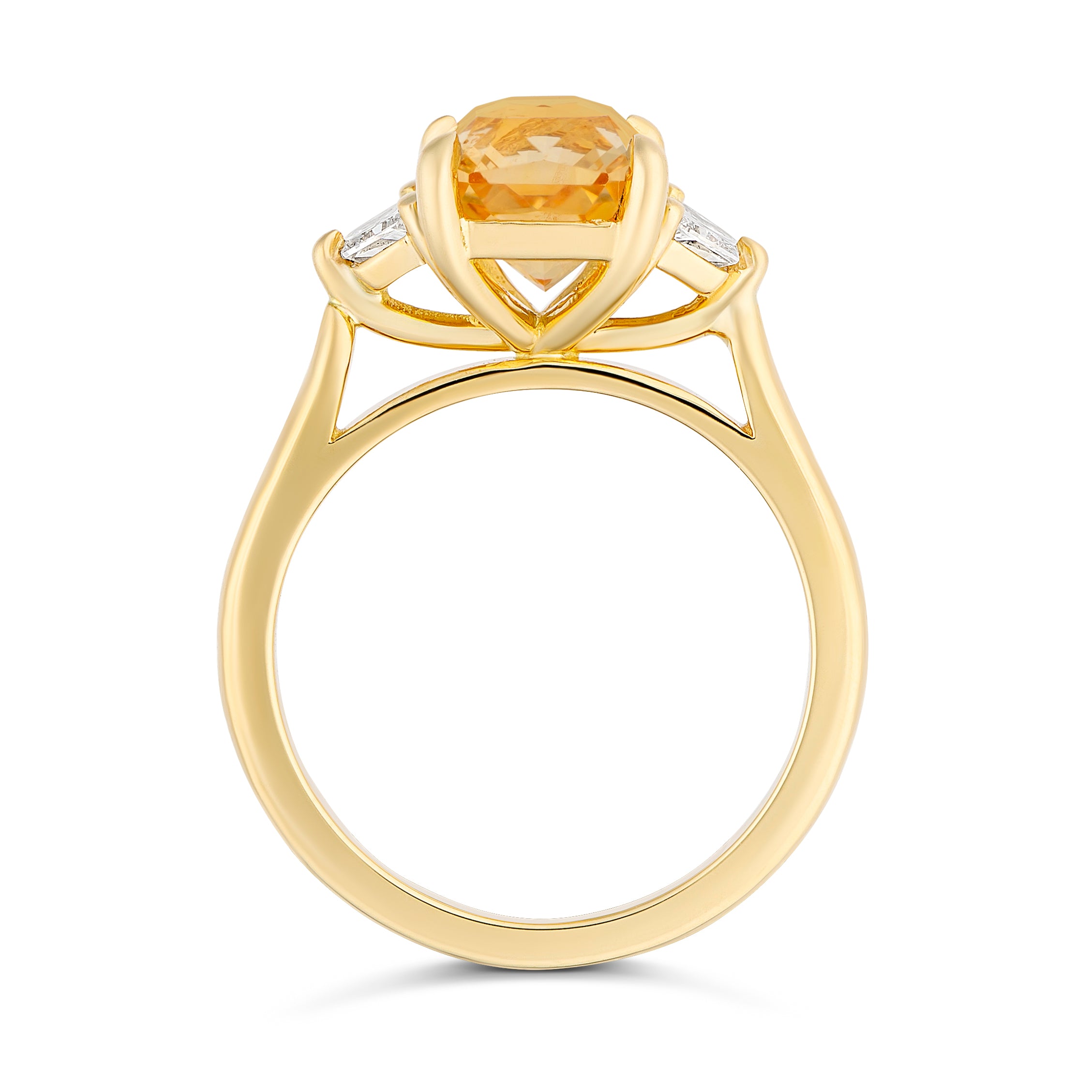 Apricot Sapphire Trapezoid Diamond Trilogy Engagement Ring