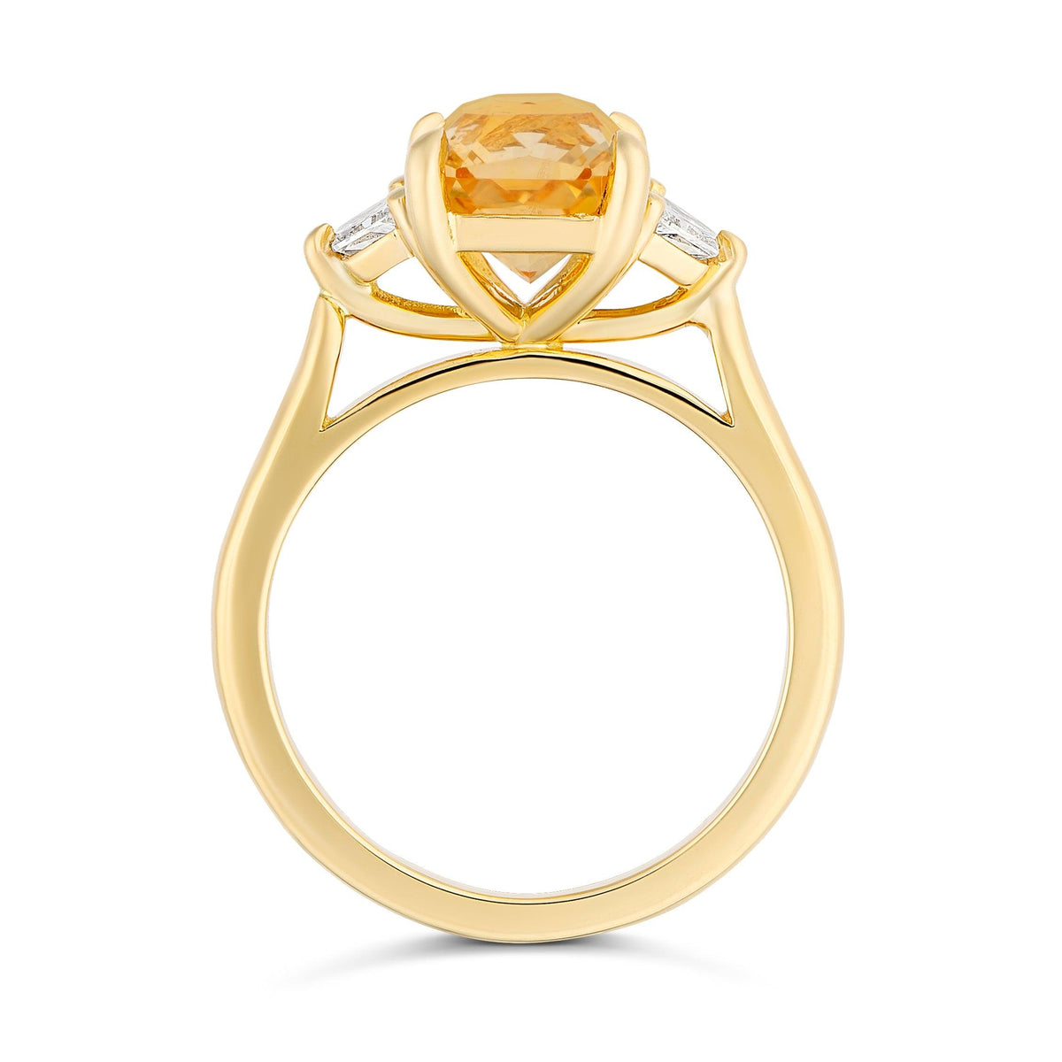 Apricot Sapphire Trapezoid Diamond Trilogy Engagement Ring