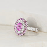Pink Sapphire Diamond Double Halo Dress Ring