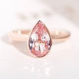 Peach Sapphire Pear Solitaire Bezel Set Rose Gold Ring
