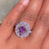 Pink Sapphire Diamond Double Halo Dress Ring
