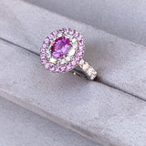Pink Sapphire Diamond Double Halo Dress Ring