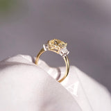 Yellow Sapphire Diamond Trapezoid Trilogy Engagement Ring