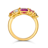 ring design with a cluster of sapphires in multiple colors