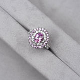 Pink Sapphire Diamond Double Halo Dress Ring