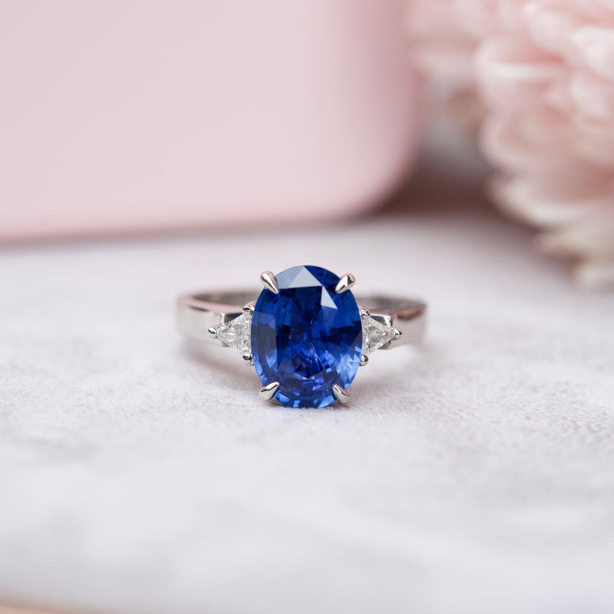 Ceylon Blue Sapphire Diamond Trilogy Platinum Ring 5.02 ct