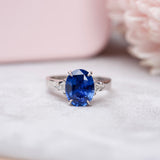 Ceylon Blue Sapphire Diamond Trilogy Platinum Ring 5.02 ct