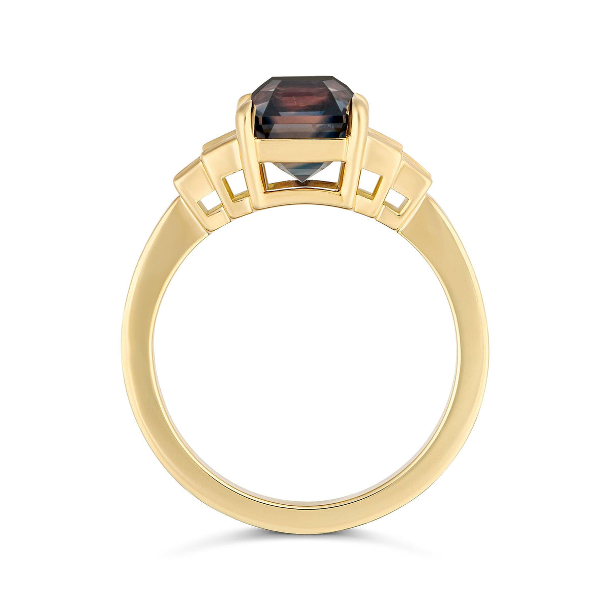Teal Sapphire Diamond Art Deco Style Ring