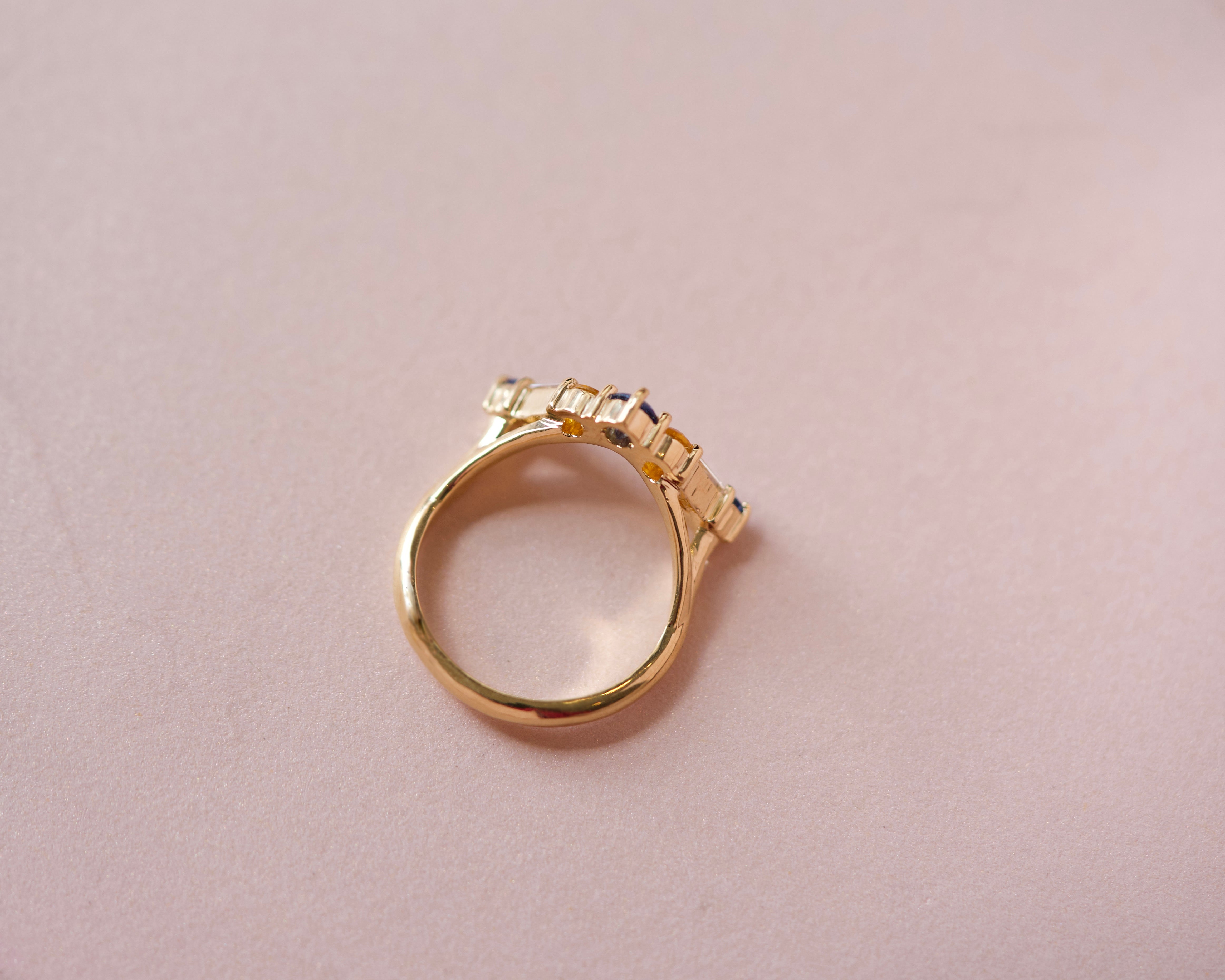 Curved sapphire diamond wedding band, side angle